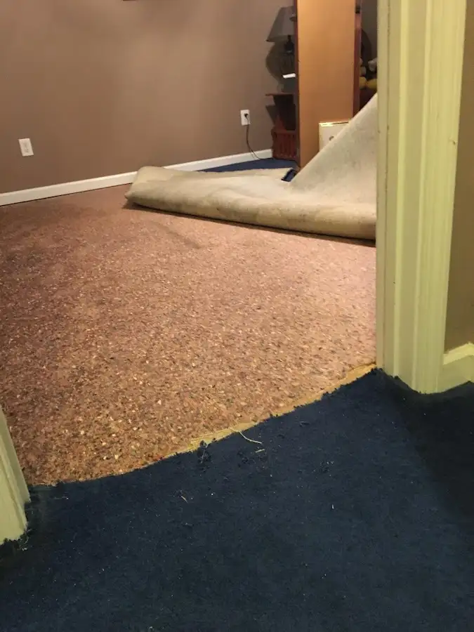 Carpet pad removal revealing water damage during Drying & Dehumidification in Clarkston
